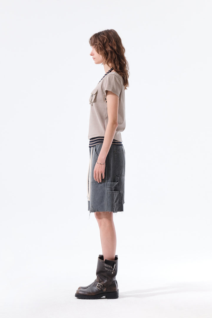 Matin Kim Pocket Point Slim Fit Top — Beige
