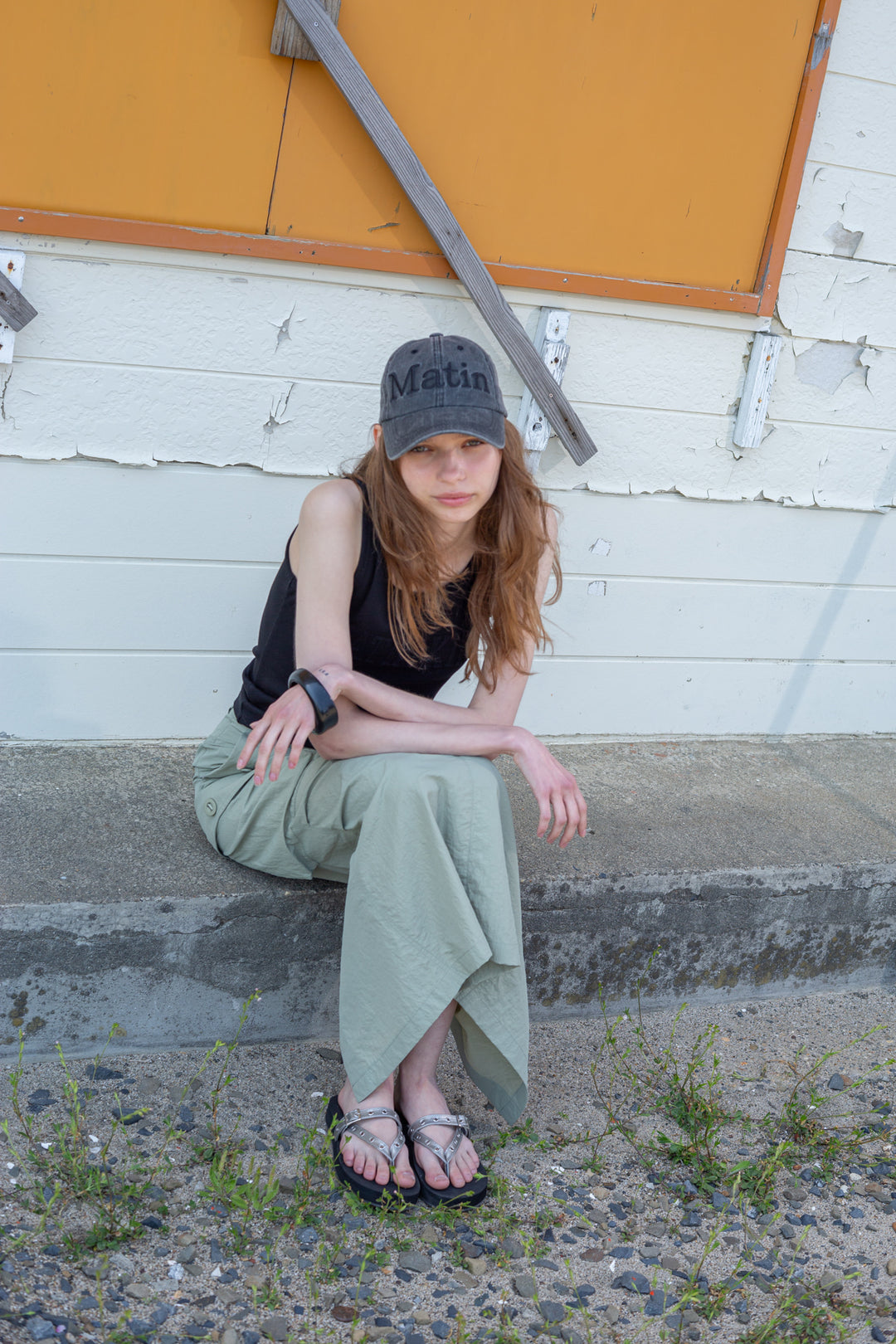 Matin Kim String Nylon Cargo Skirt — Khaki