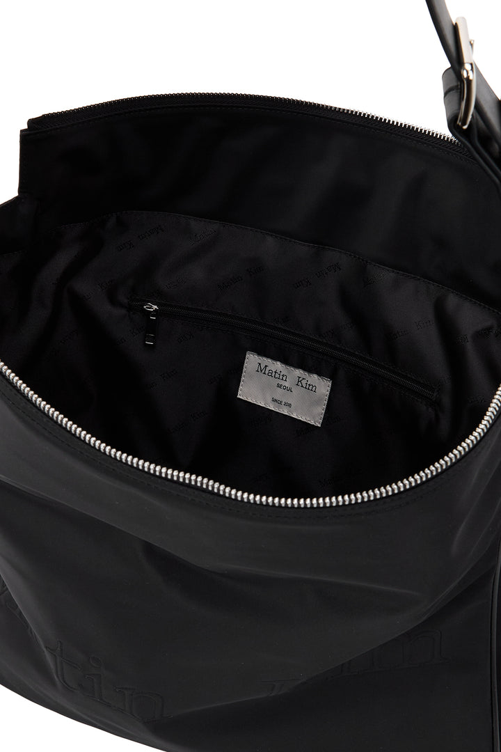 Matin Kim Embossed Logo Nylon Shoulder Bag — Black