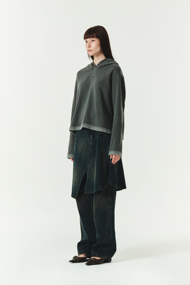 KIMMATIN Logo Point Pigment Dyed Hoodie — Charcoal