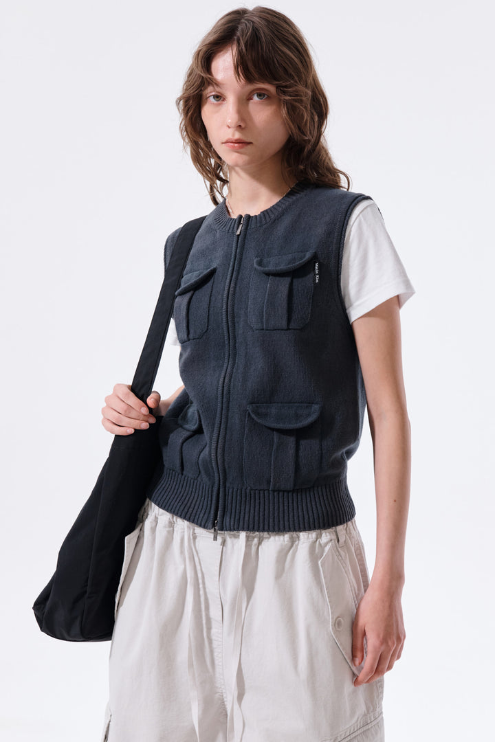 Matin Kim Pocket Washed Knit Vest — Charcoal