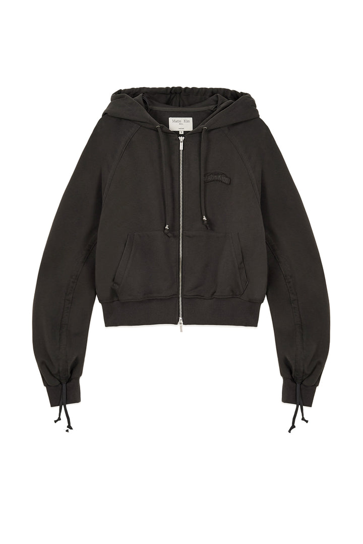 Matin Kim Sleeve String Detail Zip Hoody — Charcoal