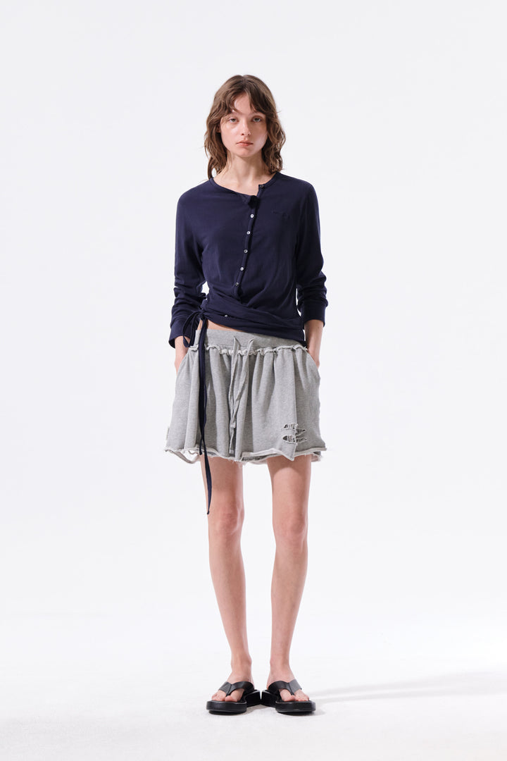 Matin Kim Asymmetric Button Closure Top — Navy blue