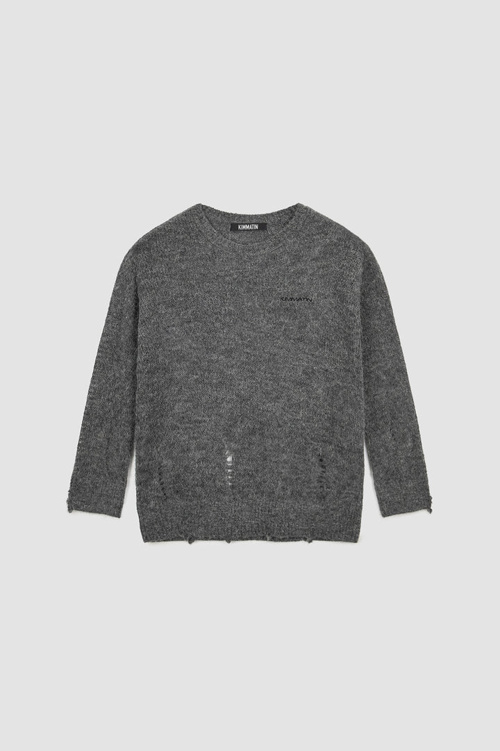 KIMMATIN Damage Detail Logo Pullover — Charcoal