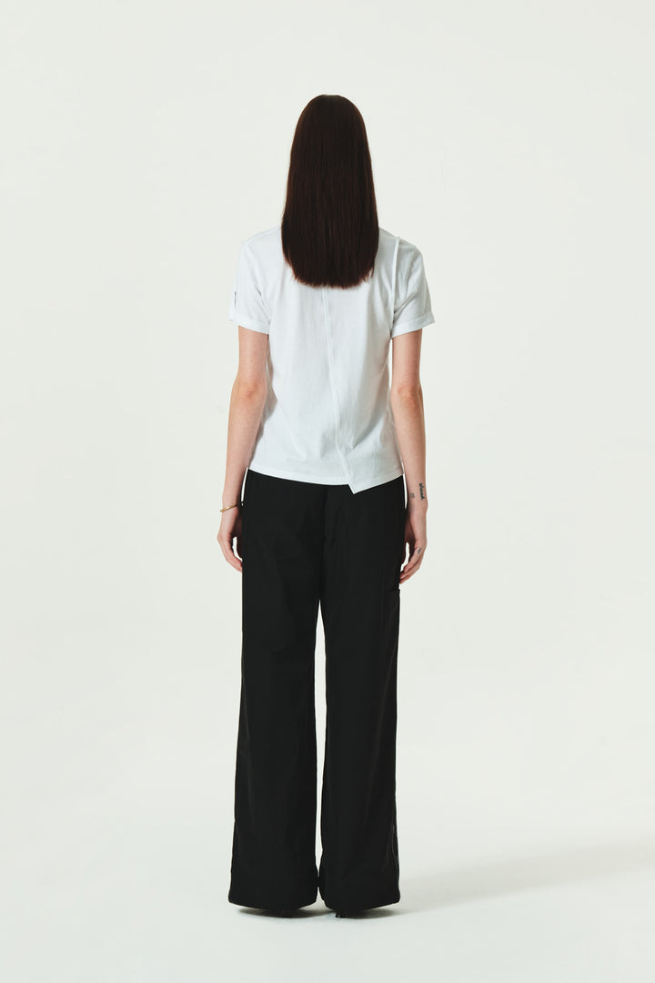 KIMMATIN Sleeve Foldover Lettering Point Top — White