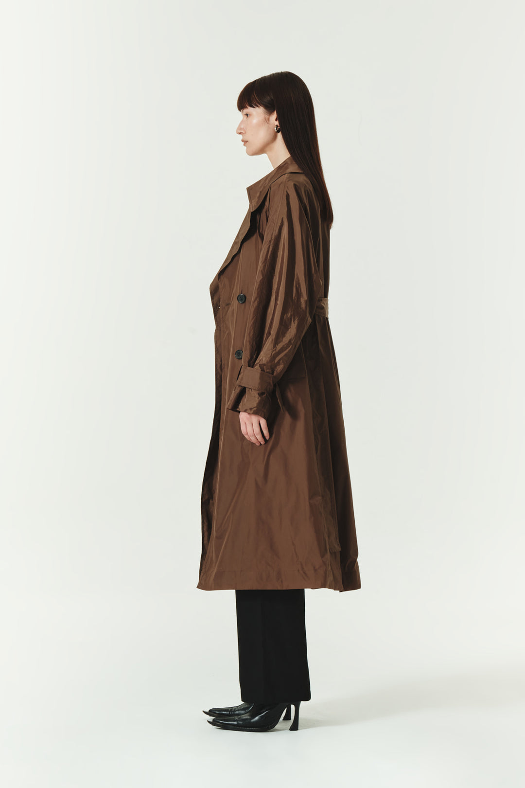 KIMMATIN Raglan Belted Nylon Trench Coat — Brown