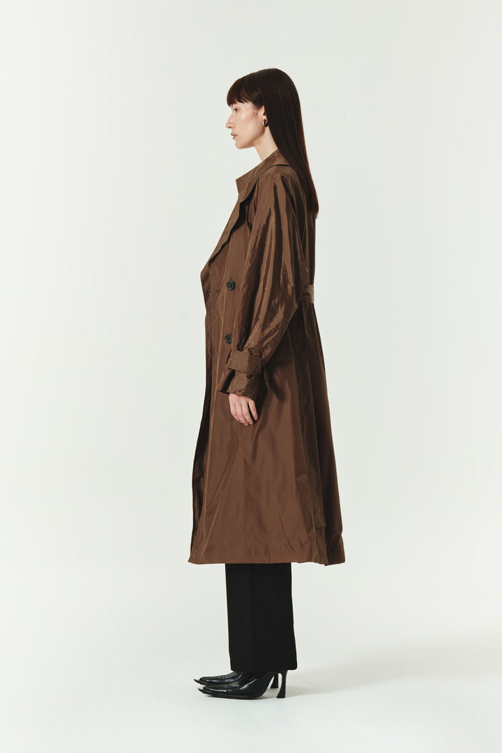 KIMMATIN Raglan Belted Nylon Trench Coat — Brown