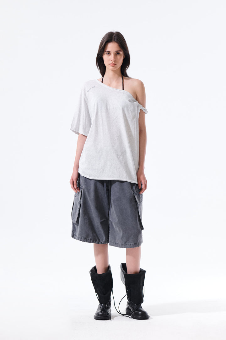 Matin Kim Washed Cotton Patch Pocket Bermudas — Charcoal