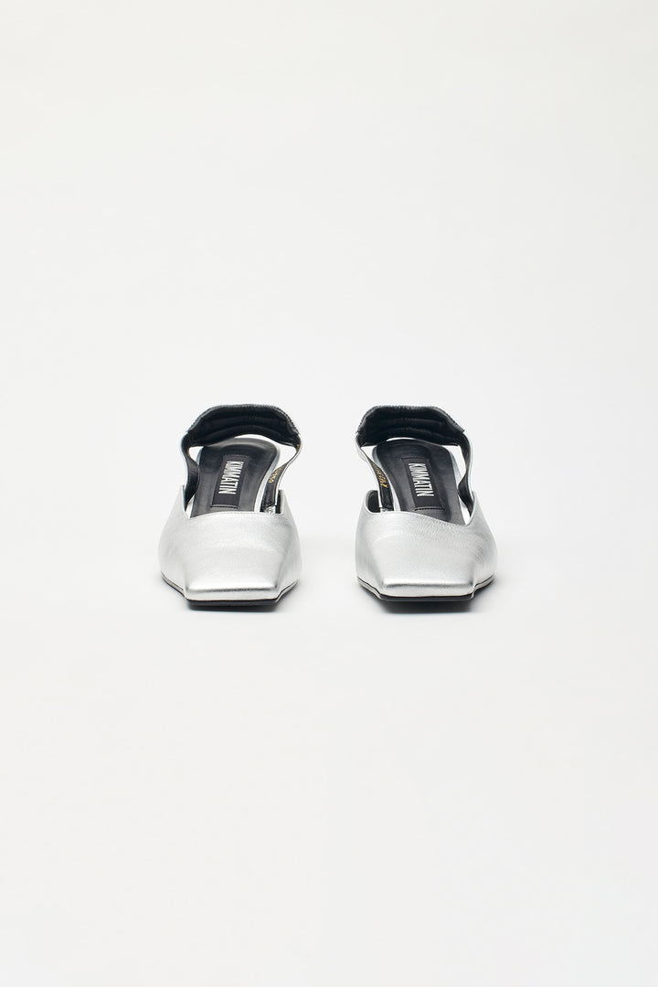 KIMMATIN Square Toe Sling Back Heel — Silver