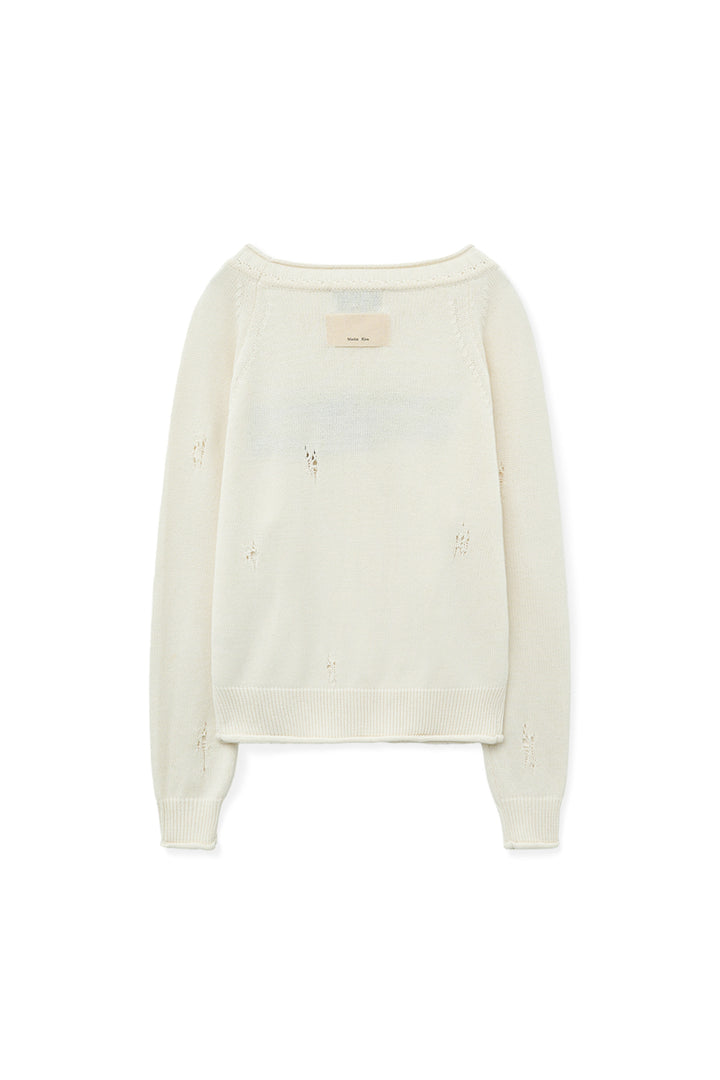 Matin Kim Two Way Off Shoulder Damage Pullover — Ivory