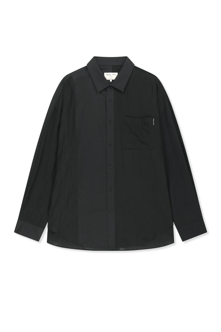 Matin Kim Mixed Panel Over Fit Shirt — Black