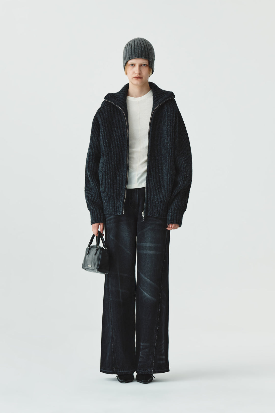 KIMMATIN High Neck Zip Up Cardigan — Charcoal