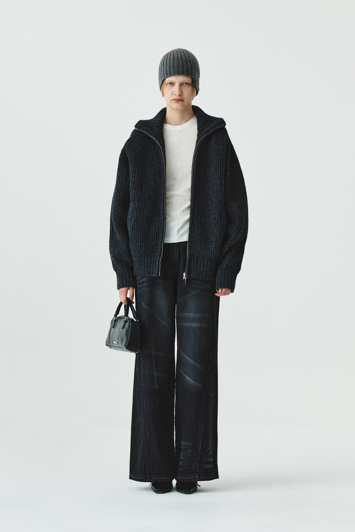 KIMMATIN High Neck Zip Up Cardigan — Charcoal