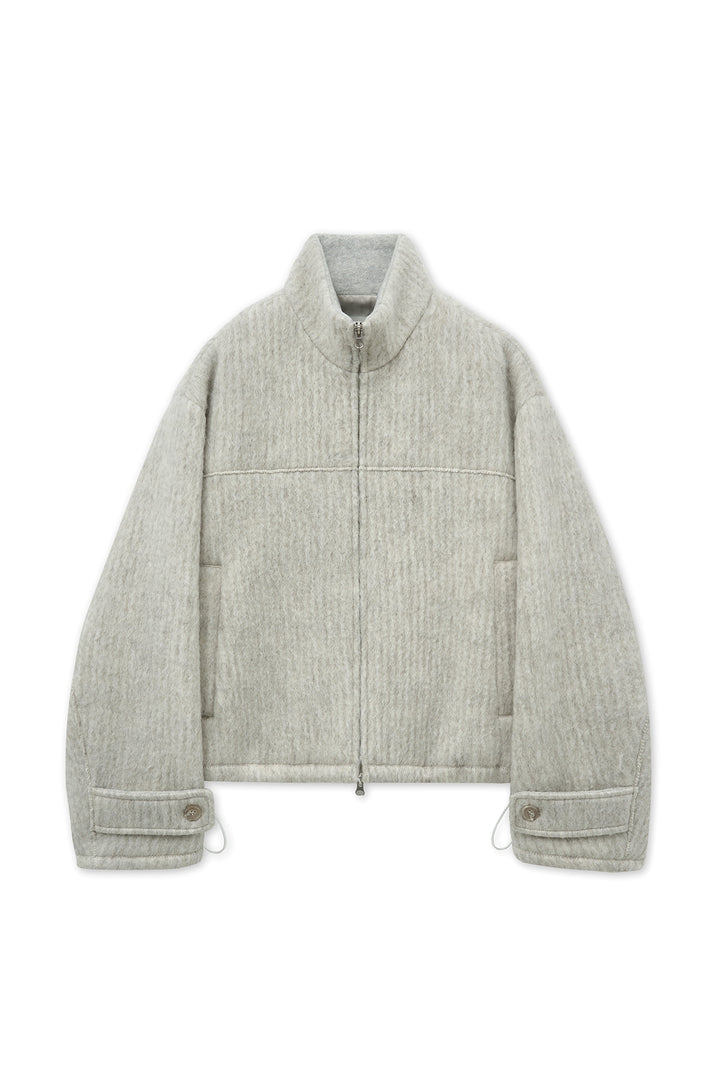 Matin Kim Hairy High Neck Zip Up Jumper — Beige