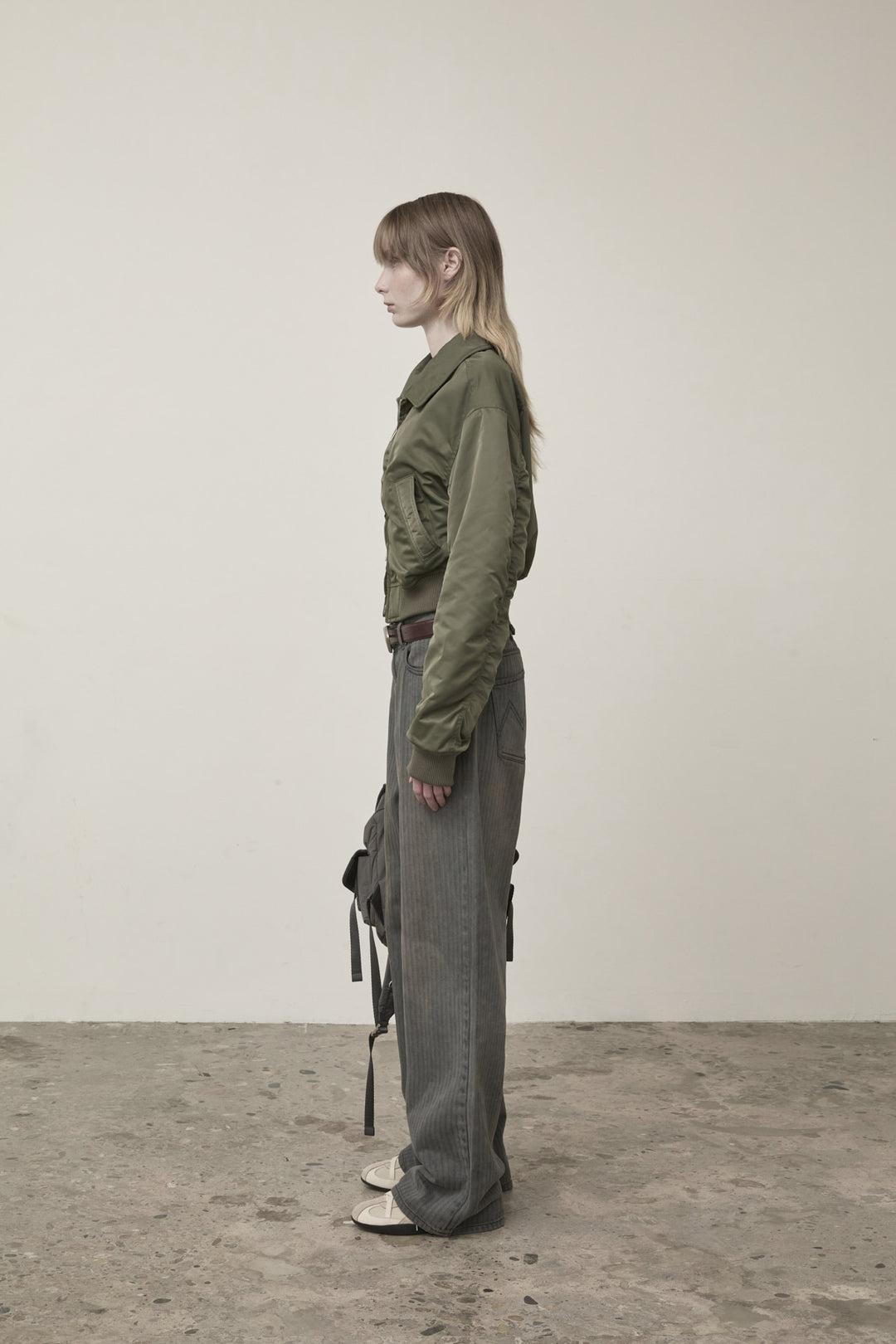 Matin Kim Appliqué Logo Shirring Bomber Jacket — Khaki
