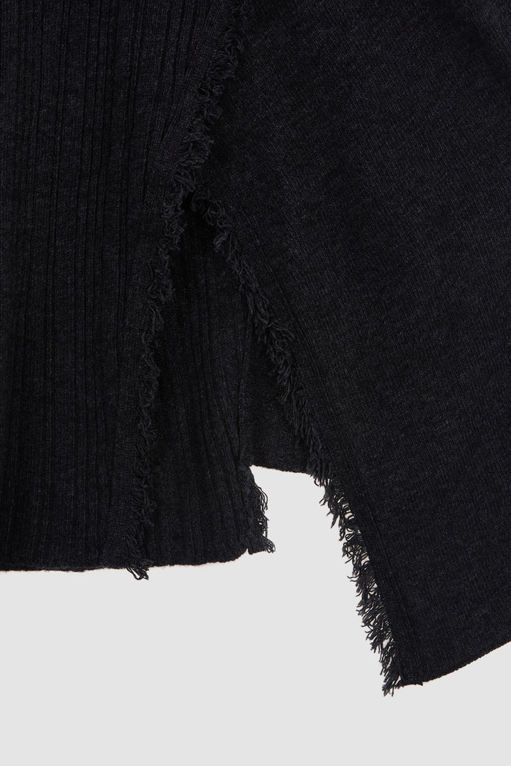 KIMMATIN Unbalance Fringe Knit Dress — Charcoal