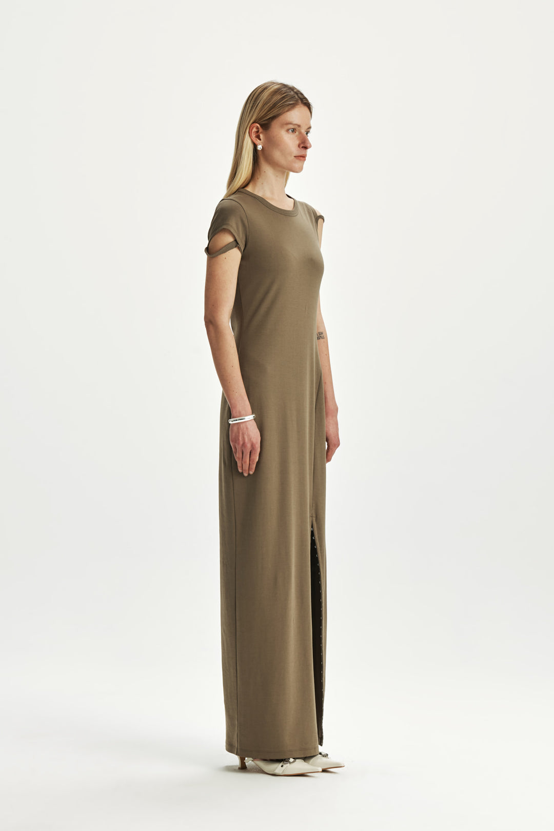 KIMMATIN Strap Point Maxi Dress — Khaki