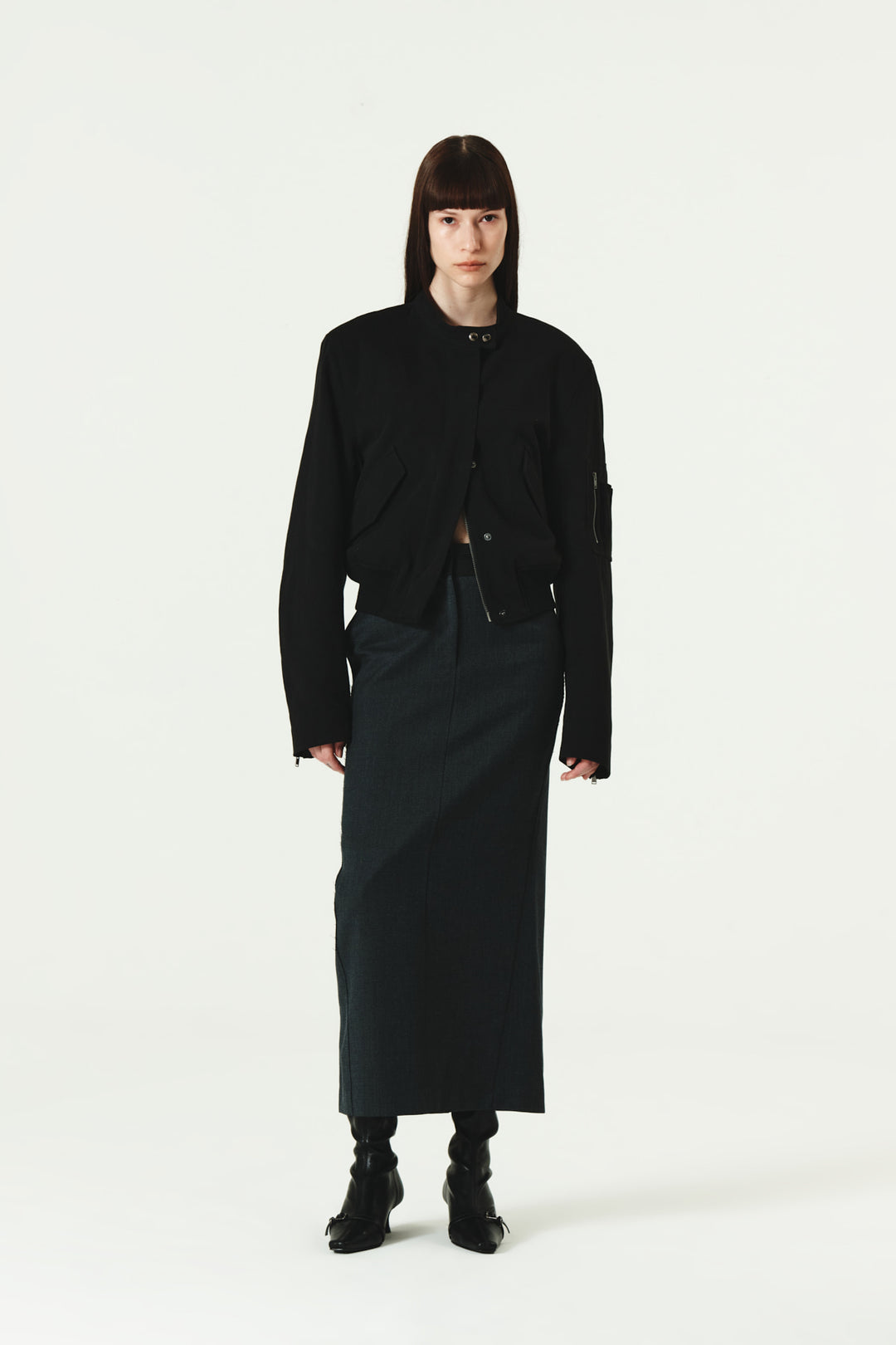 KIMMATIN Foldover Twill Wool Skirt — Gray
