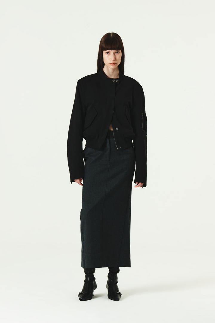 KIMMATIN Foldover Twill Wool Skirt — Gray