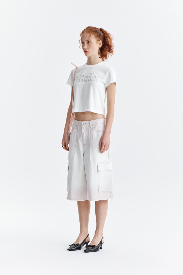 Matin Kim Pattern Artwork Logo Crop Top — White