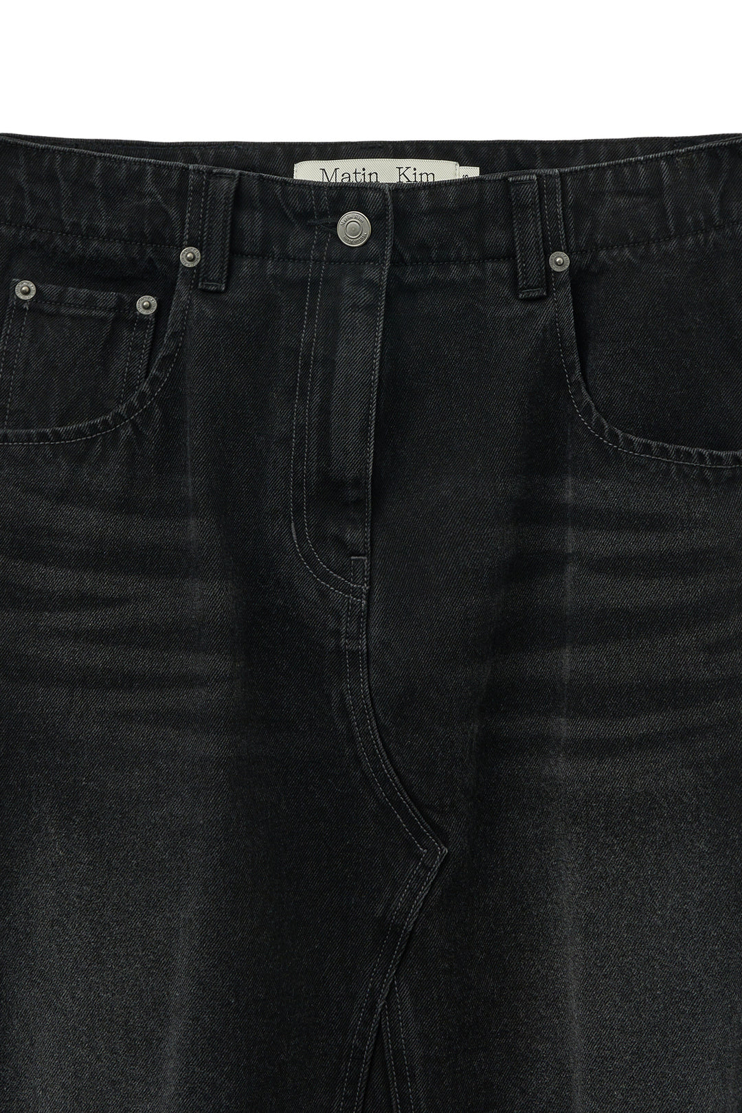Matin Kim Damage Point Long Denim Skirt — Black