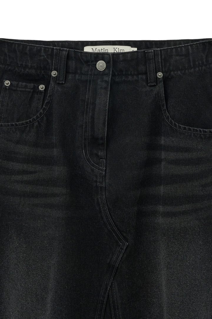 Matin Kim Damage Point Long Denim Skirt — Black