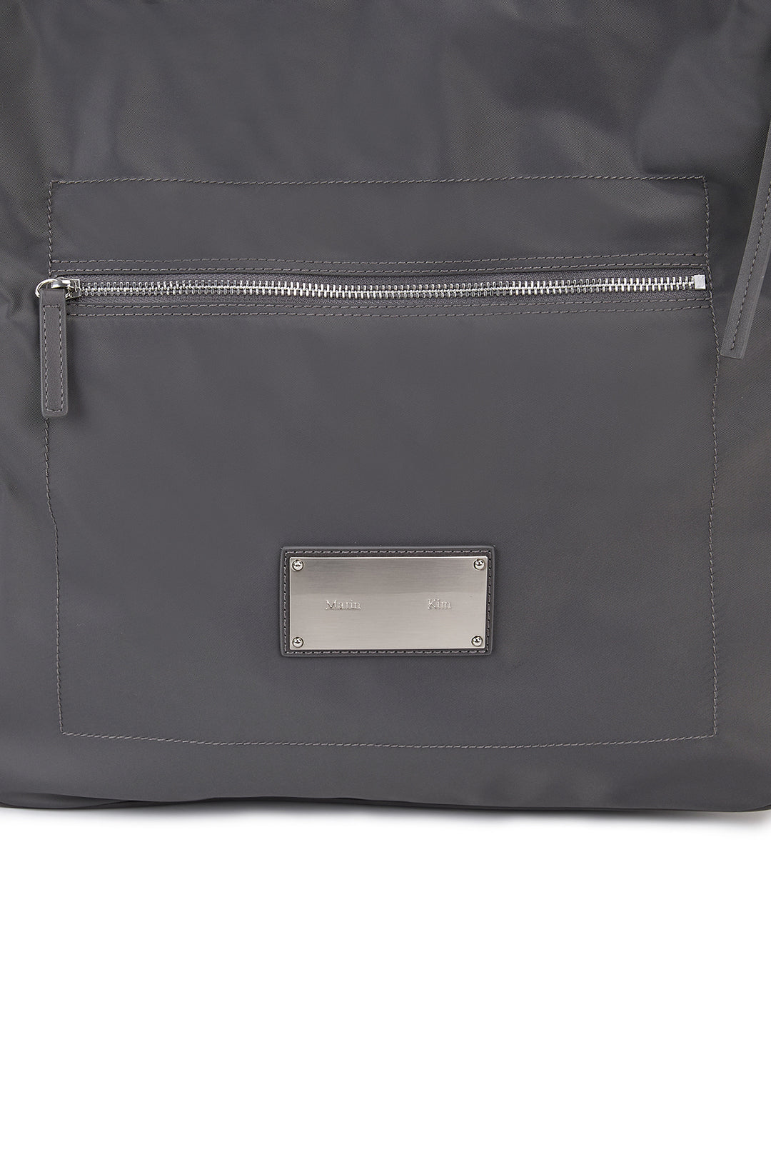 Matin Kim Embossed Logo Nylon Shoulder Bag — Charcoal