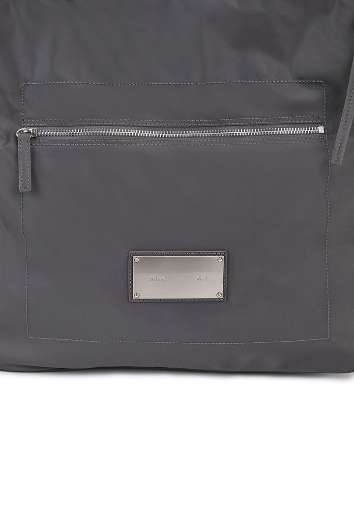 Matin Kim Embossed Logo Nylon Shoulder Bag — Charcoal