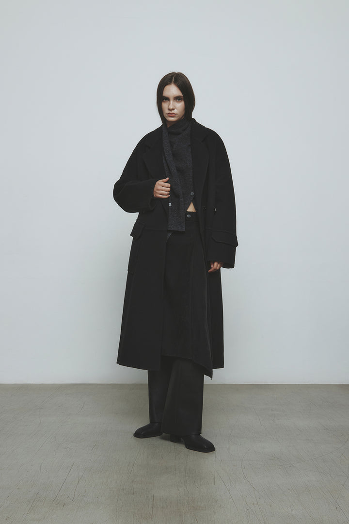 KIMMATIN Belted Double Wool Coat — Black