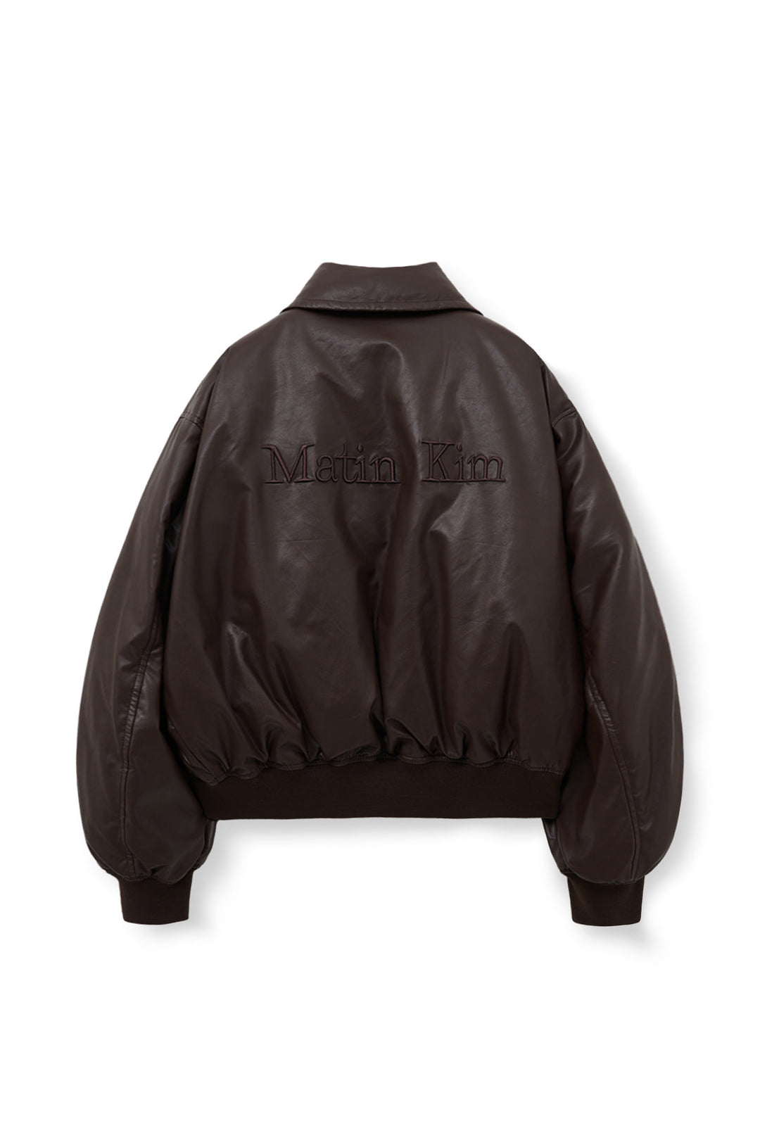 Matin Kim Faux Leather Down Jumper — Brown