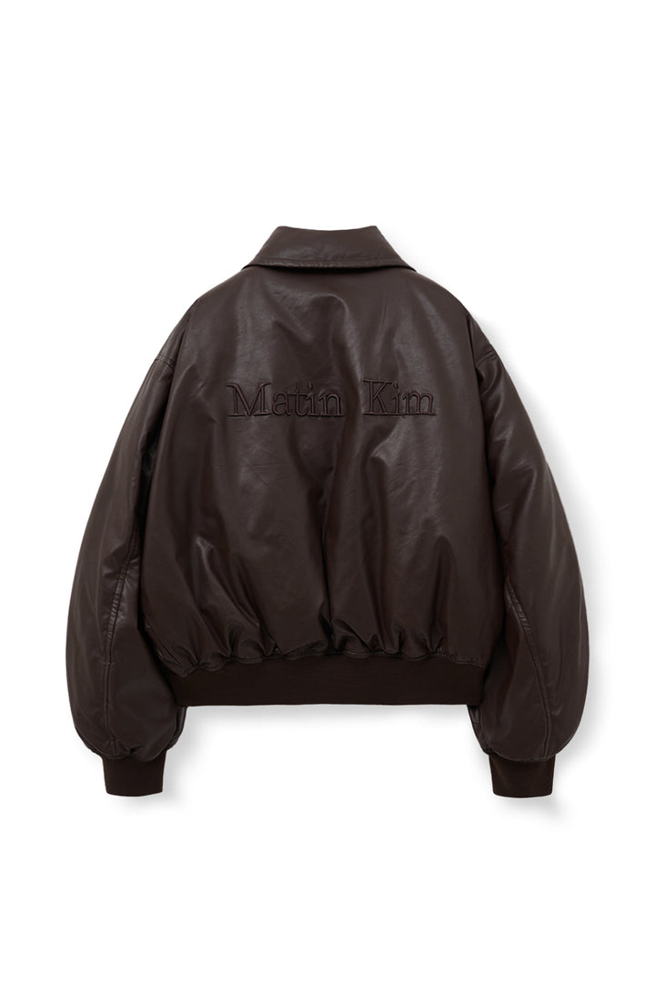 Matin Kim Faux Leather Down Jumper — Brown