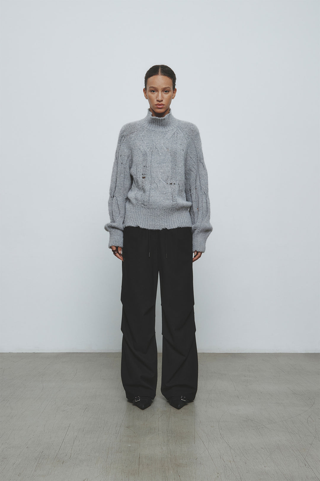 KIMMATIN Oversize Highneck Volume Pullover — Gray