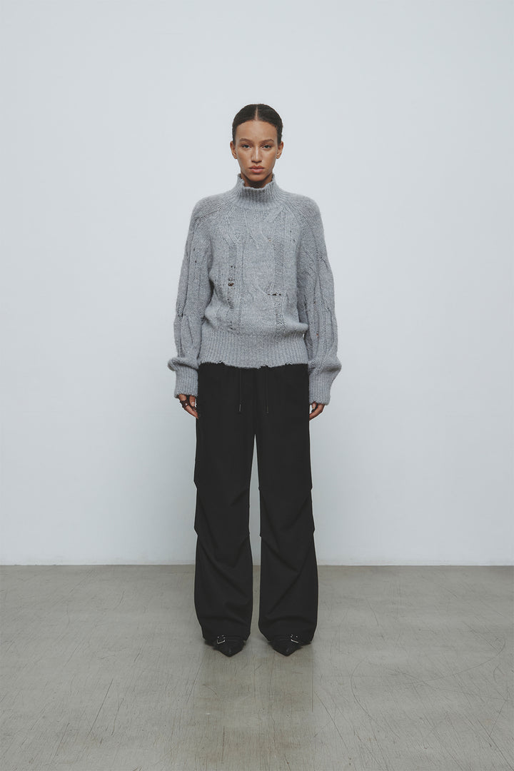 KIMMATIN Oversize Highneck Volume Pullover — Gray