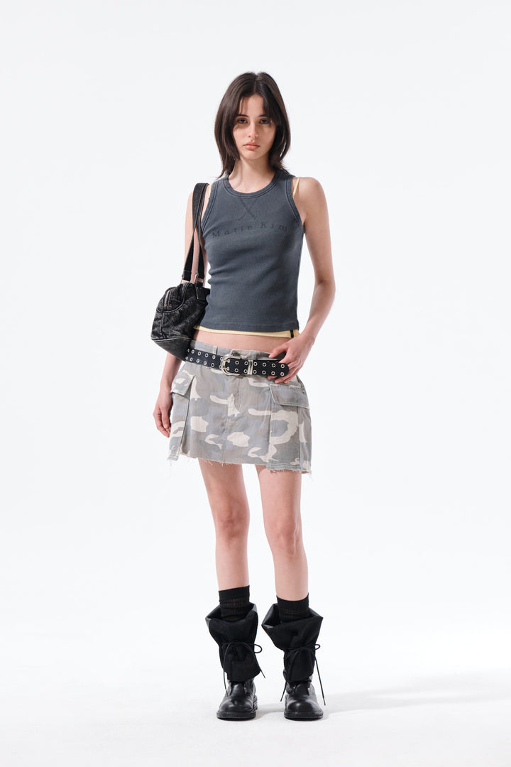Matin Kim Distressed Sleeveless Logo Top — Charcoal
