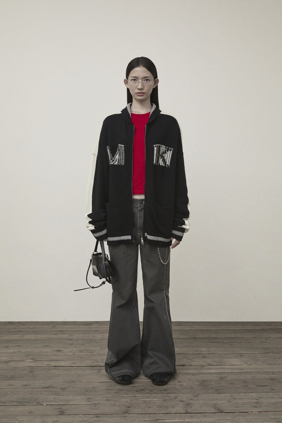Matin Kim Initial Knit Zip Up — Black