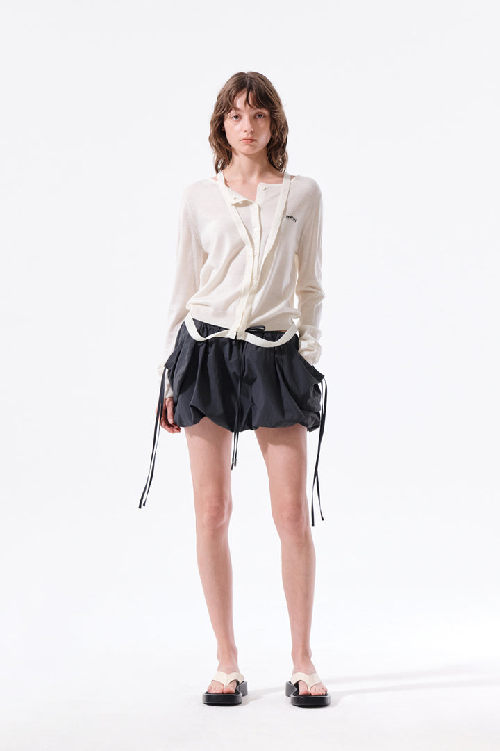 Matin Kim String Detail Knit Cardigan — Cream