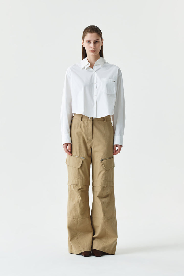 KIMMATIN Zipper Point Cotton Cargo Pants — Beige