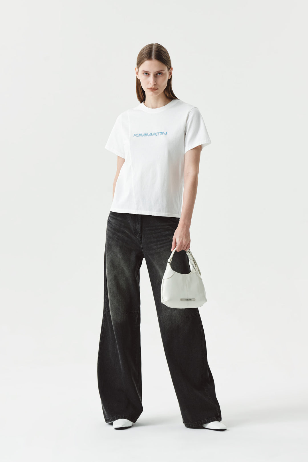 KIMMATIN Knee Point Wide Denim Pants — Gray