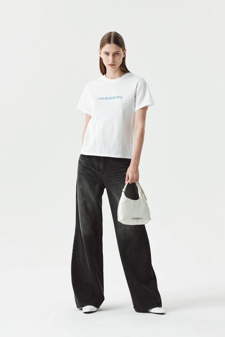KIMMATIN Knee Point Wide Denim Pants — Gray