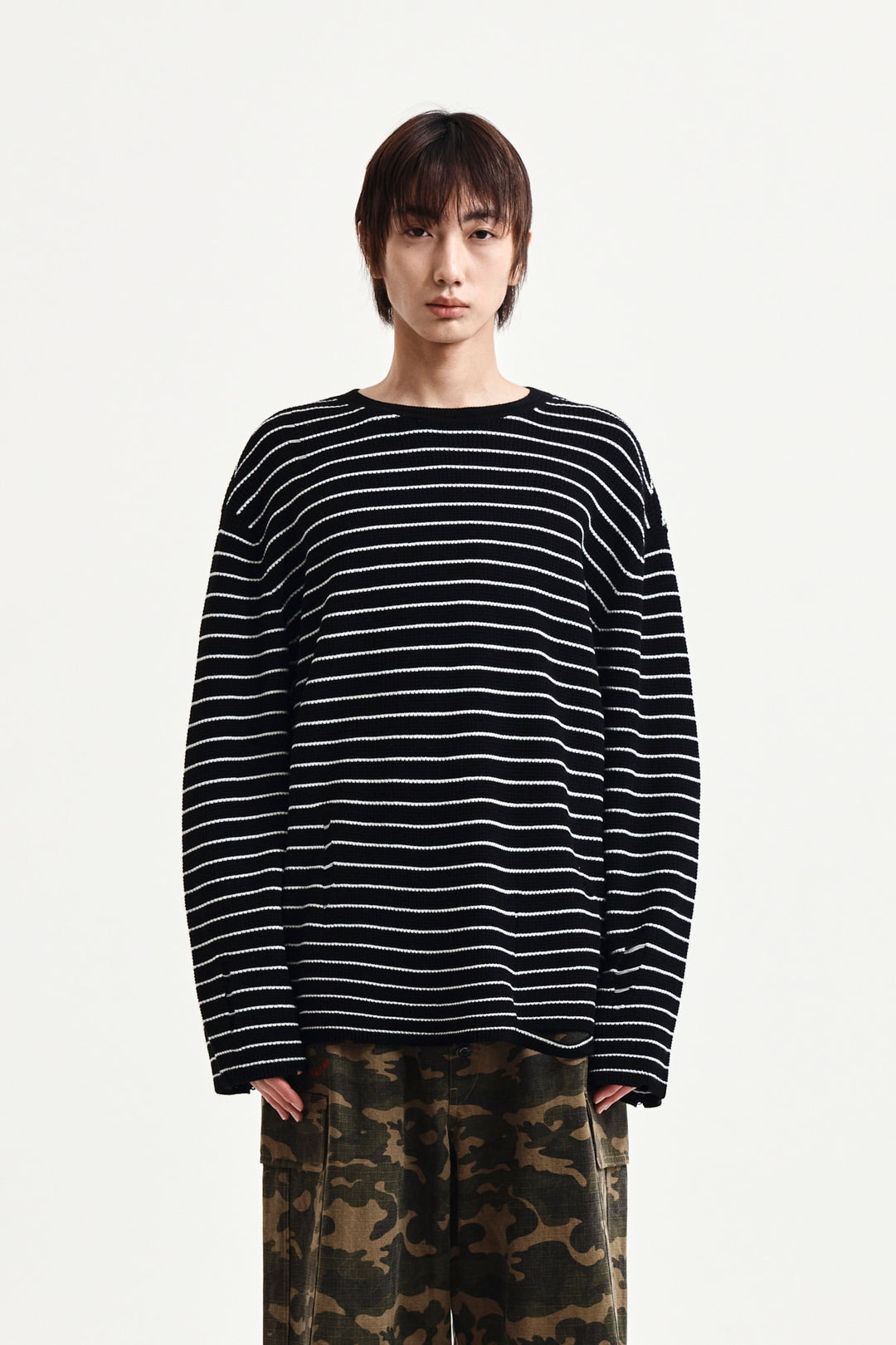 Matin Kim Stripe Damaged Loose Pullover — Black