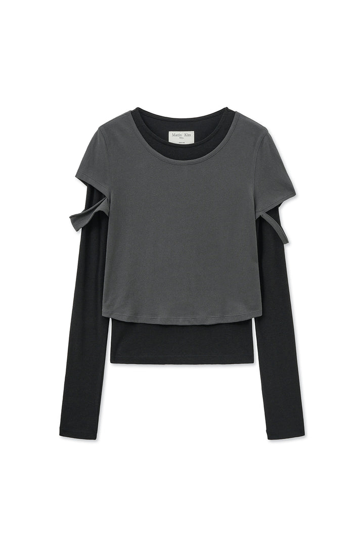 Matin Kim Layered Point Slim Top — Charcoal