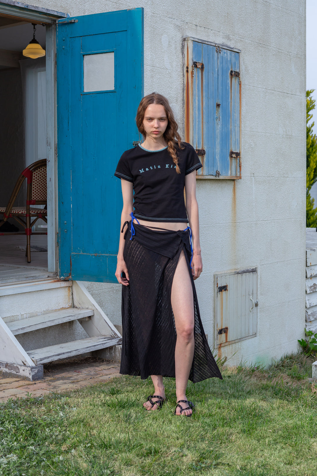 Matin Kim Foldover Layered Maxi Wrap Skirt — Black