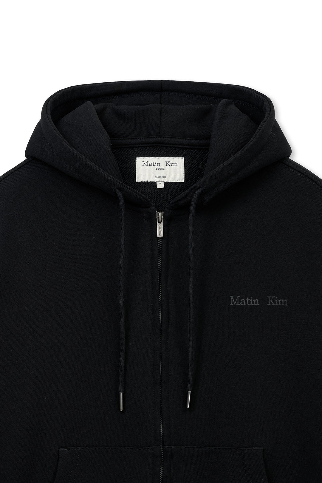 Matin Kim Back Logo Essential Zip Hoodie — Black