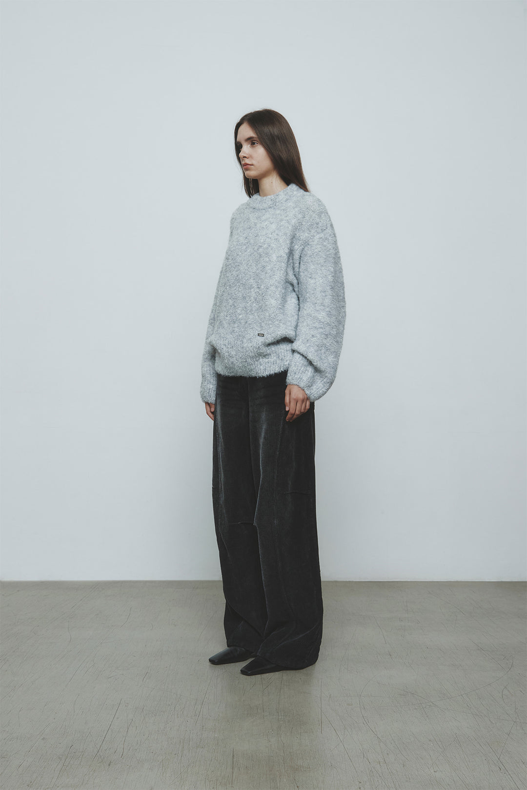 KIMMATIN Volume Neck Boucle Pullover — Gray