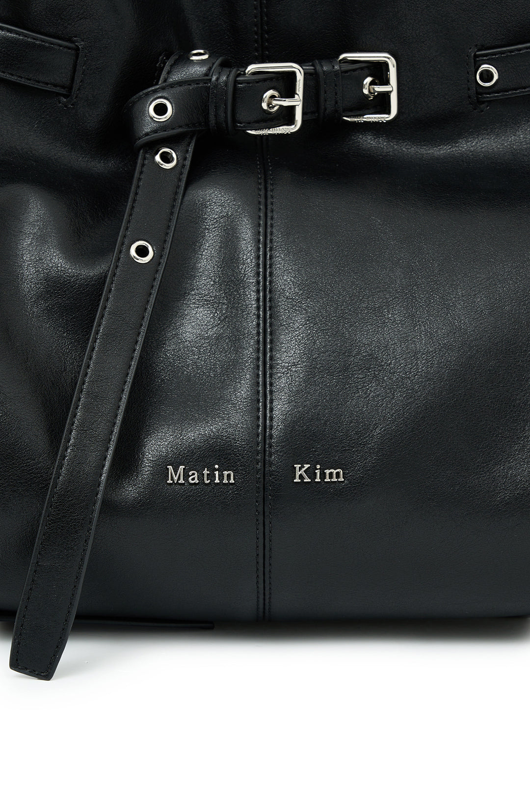 Matin Kim Belted Volunn Mid Bucket Bag — Black