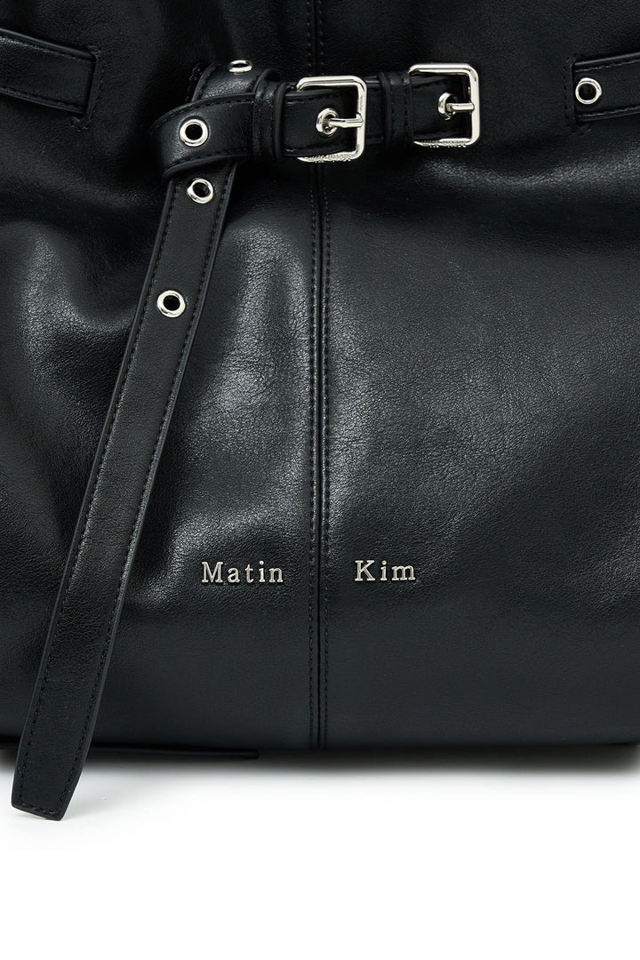 Matin Kim Belted Volunn Mid Bucket Bag — Black
