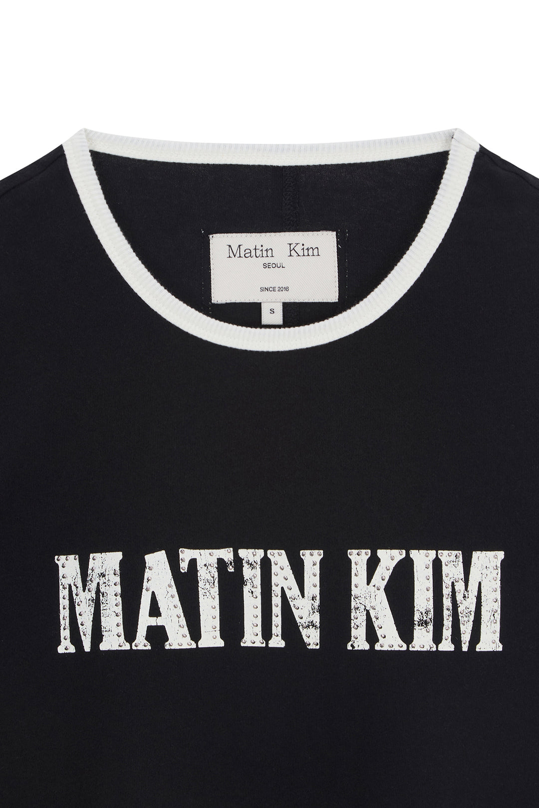 Matin Kim Stud Logo Ringer Top — Black