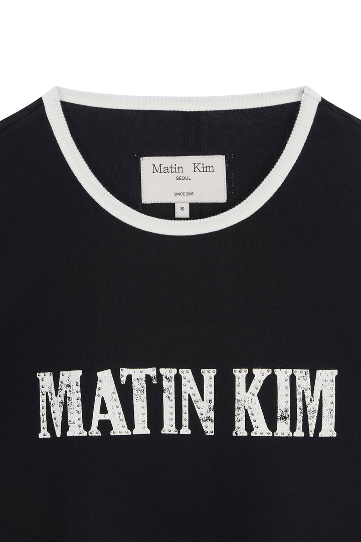 Matin Kim Stud Logo Ringer Top — Black