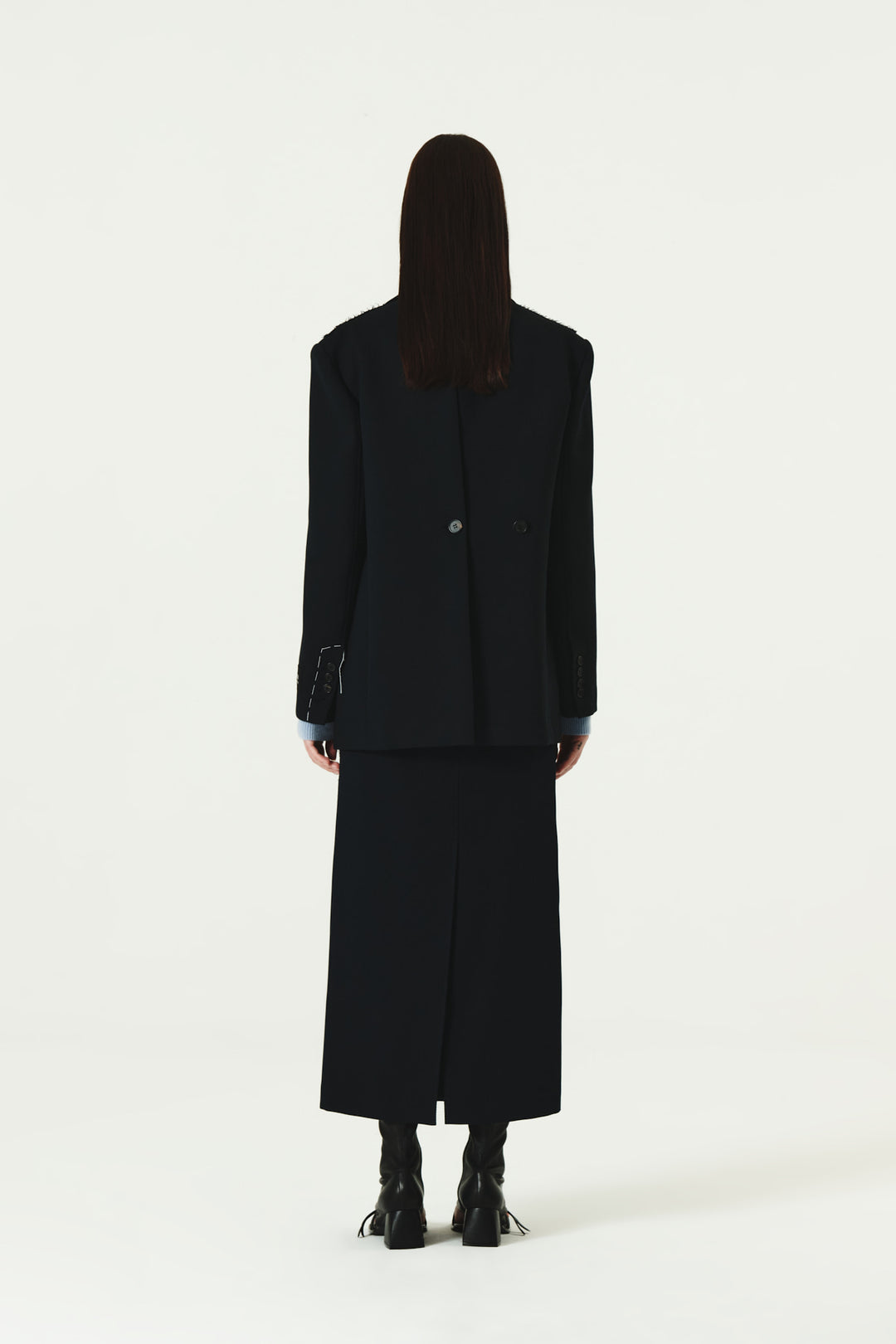 KIMMATIN Foldover Twill Wool Skirt — Navy blue