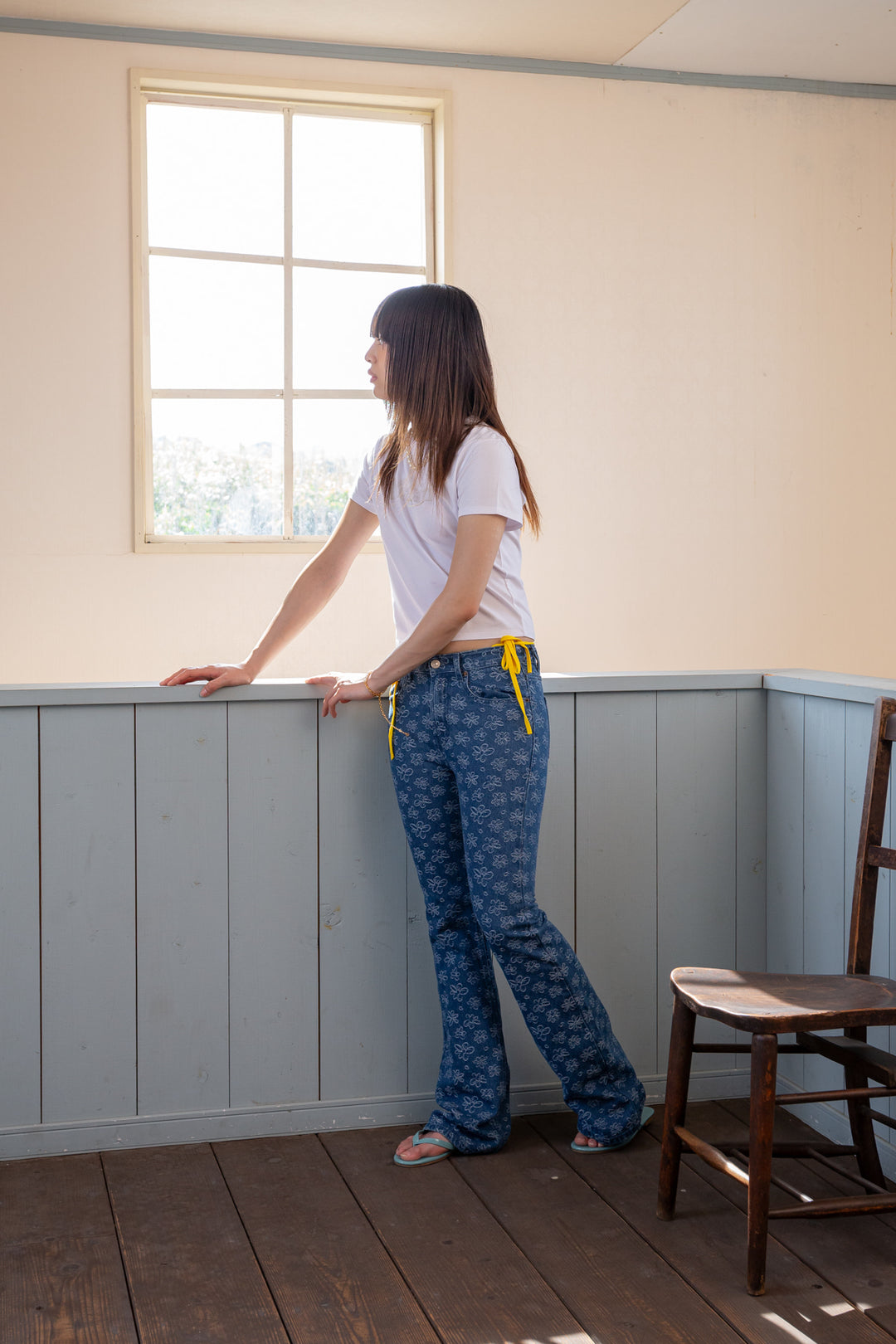 Matin Kim Flower Pattern Flare Denim — Blue